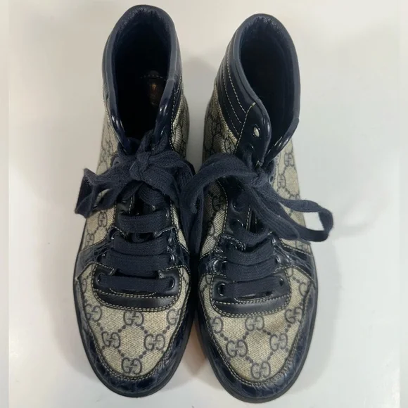 Gucci High Top Blue Croc Leather Monogram GG Canvas Sneakers Eu 36 US 6 - Picture 9 of 11
